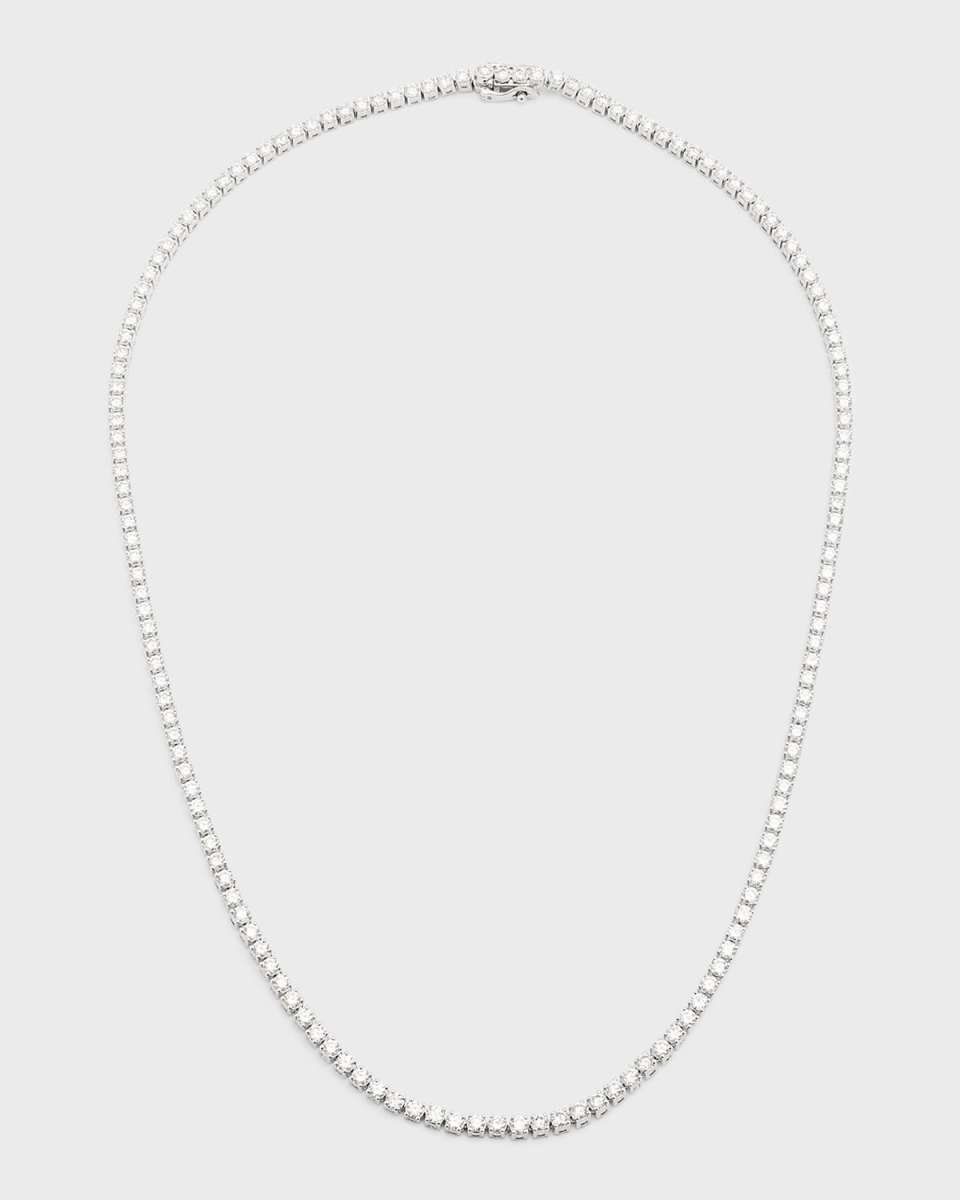 18K White Gold Round Diamond Line Necklace, 18"L